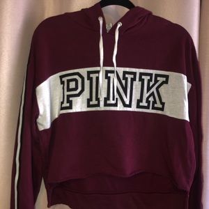 Victoria Secret Pink: Raw Hemmed Crop Logo Hoodie
